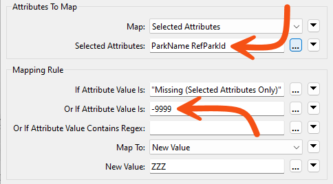 Mapping missing or -9999 values to ZZZ